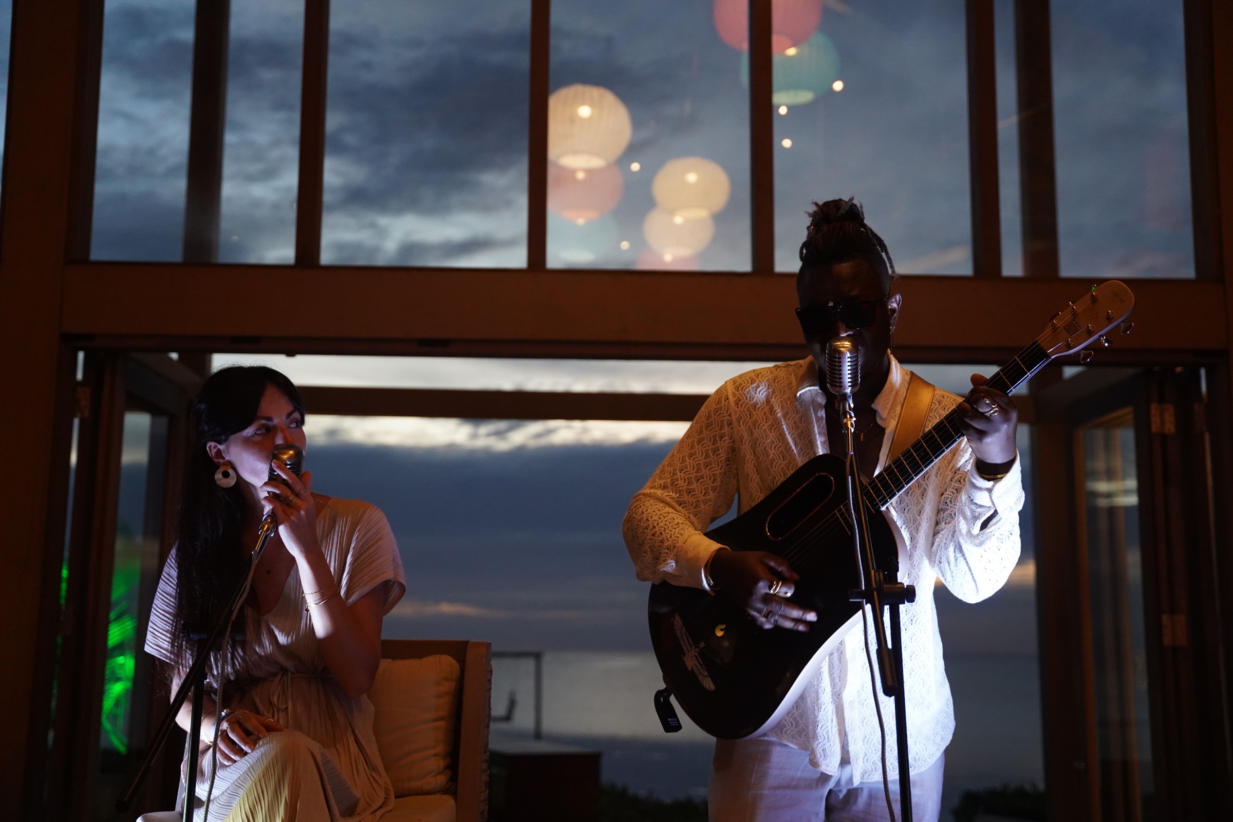 LoungeDuo performing at sunset in the Maldives